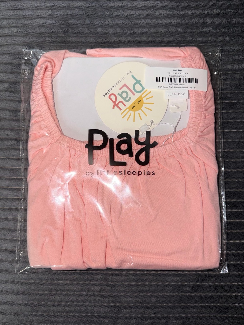 Little Sleepies SIZE 6 Soft Coral Pink Bamboo Puff Sleeve Eyelet Shirt, Easter